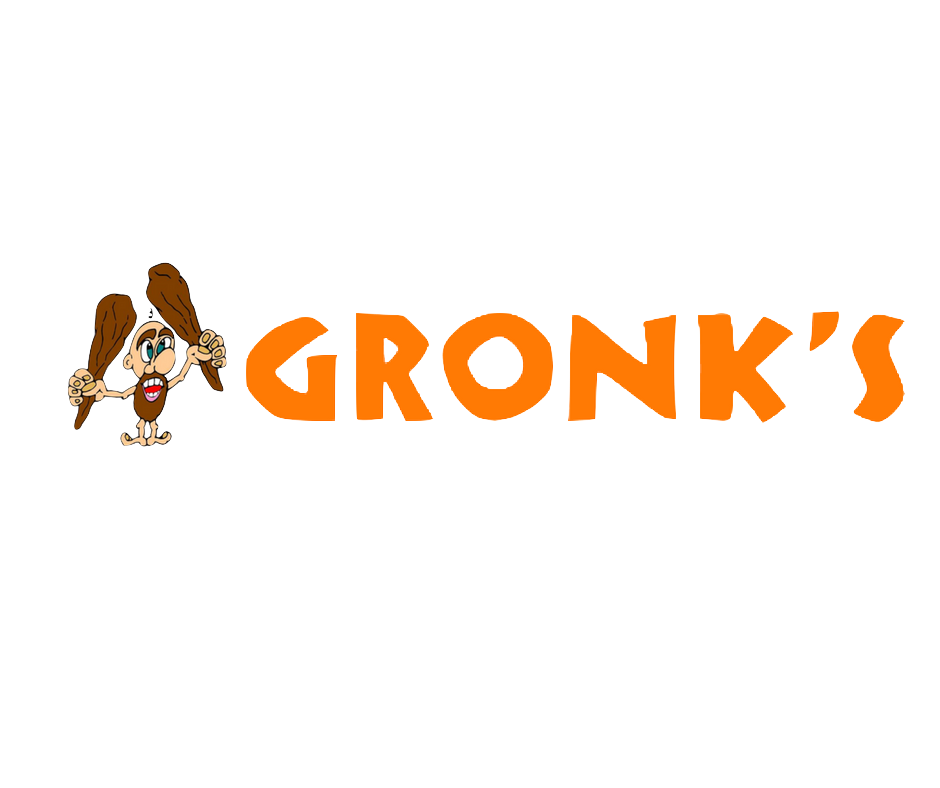 Gronk's orange wordmark and caveman with two clubs