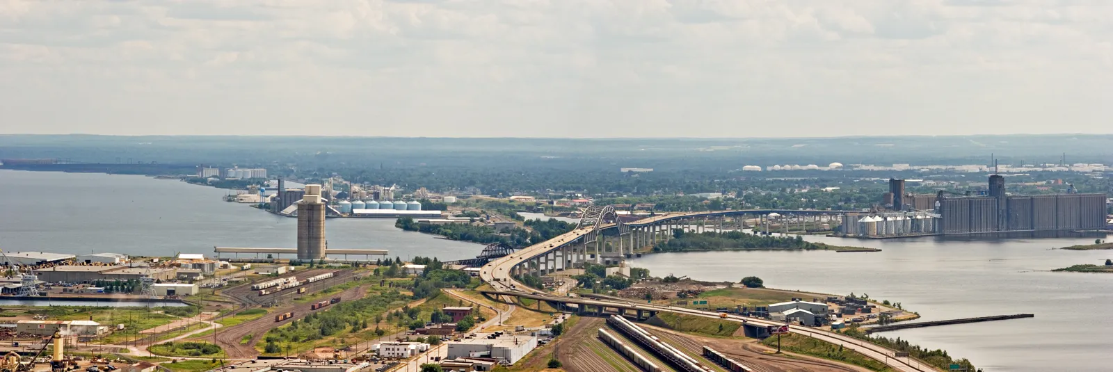 The hazy bridge panorama over the water in Superior from Gronk's own history page